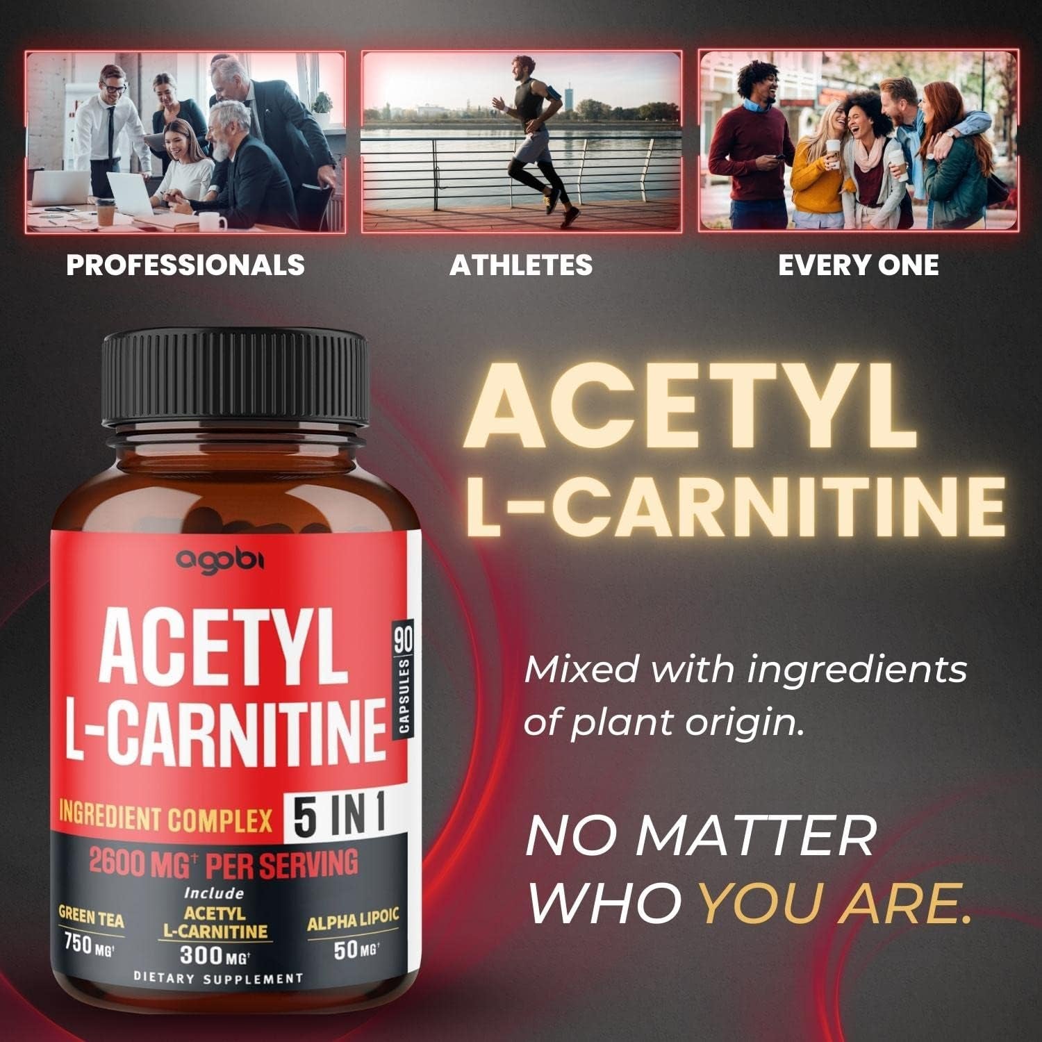 Acetyl L-Carnitine Supplement - 2600Mg 3 Months - Blended with Alpha Lipoic Acid, Green Tea, Green Coffee Bean & Raspberry Ketones - Memory & Brain Health Support, Non-Gmo - 90 Vegan Capsules