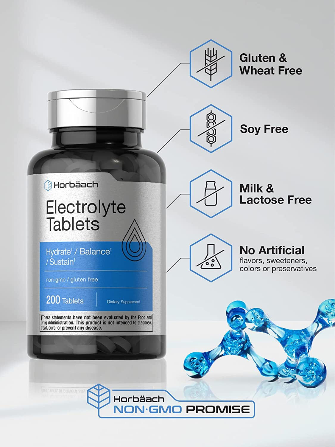 Electrolyte Tablets | 200 Count | Vegetarian | Keto-Friendly | Non-Gmo, and Gluten Free Hydration Supplement | by Horbaach