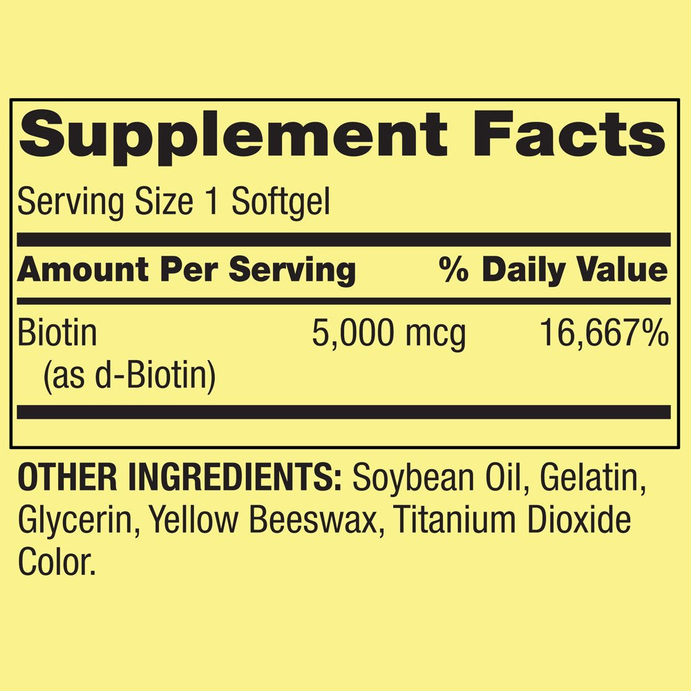 Spring Valley Biotin Softgels Dietary Supplement, 5,000 Mcg, 240 Count