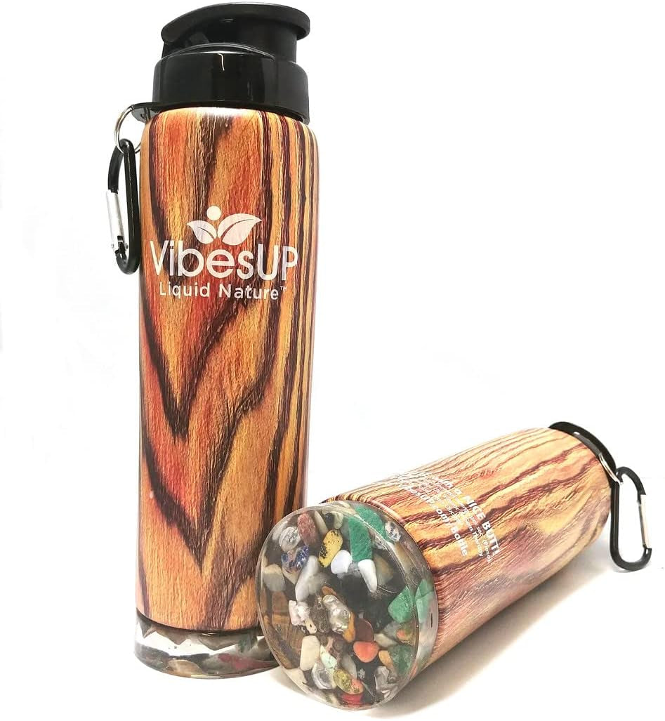 Vibesup 27 Oz SHUNGITE EARTH on the BOTTOM Bottle Woodgrain Style