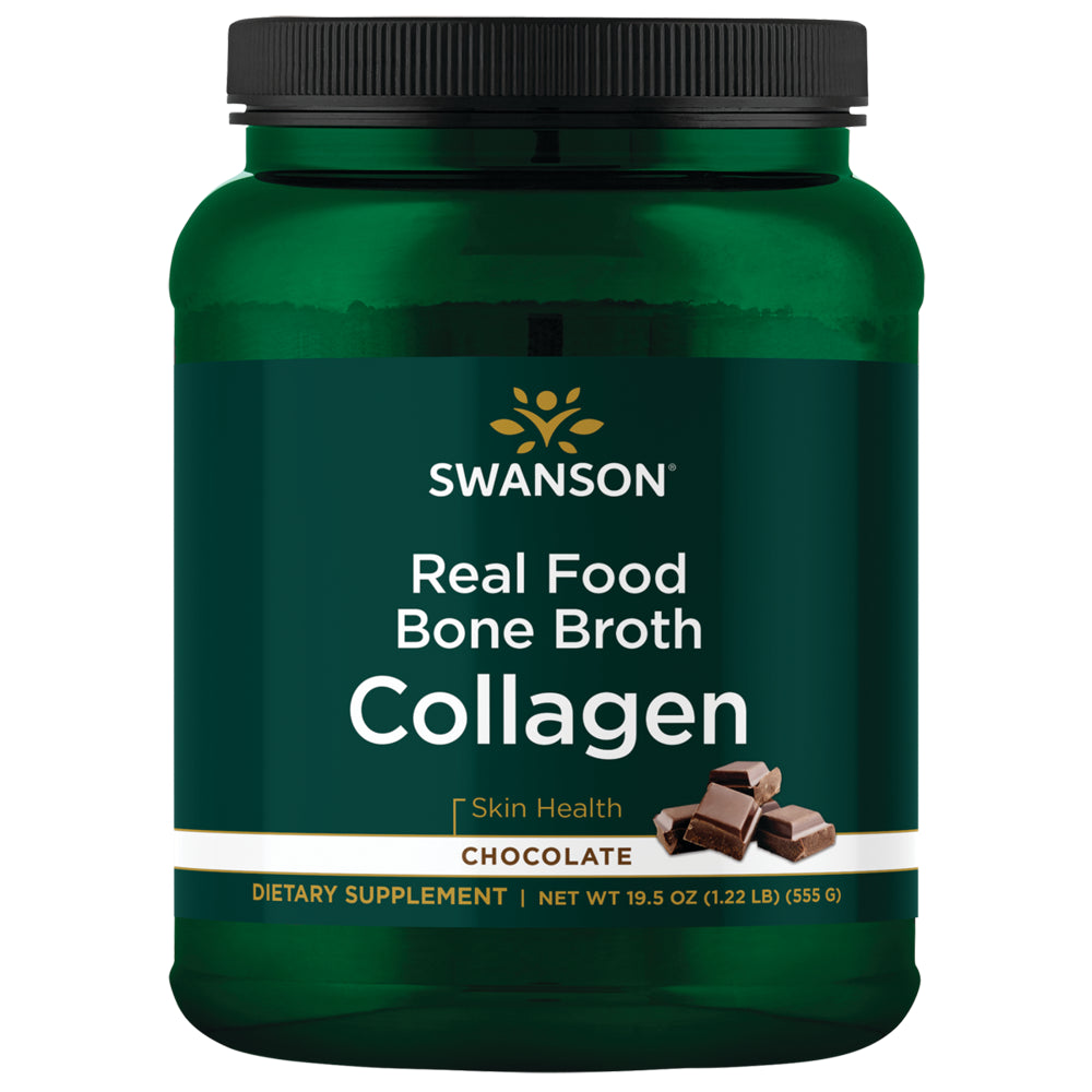 Swanson Real Food Bone Broth Collagen - Chocolate 19.5 Oz Powder