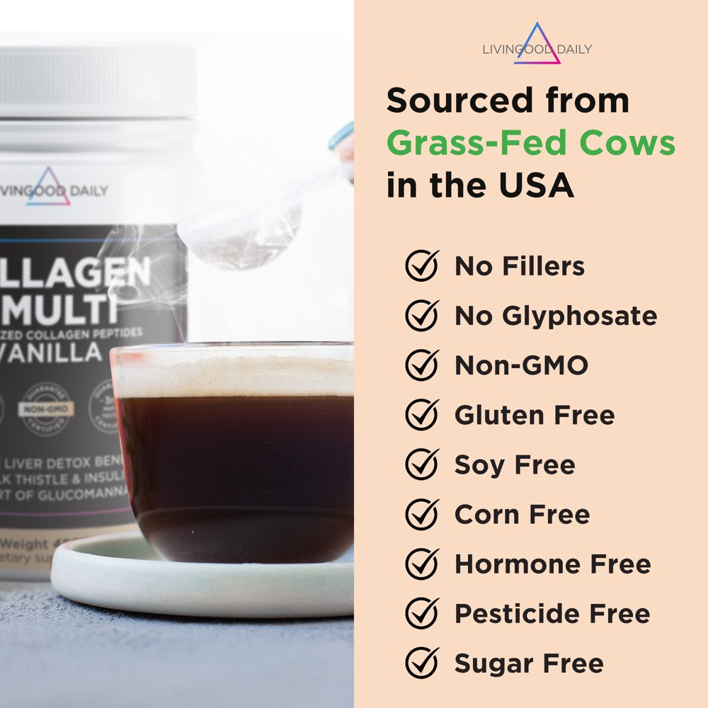 Livingood Daily Collagen + Multi - Vanilla Hydrolyzed Collagen Peptides Powder W/ Multivitamin, 30 Servings