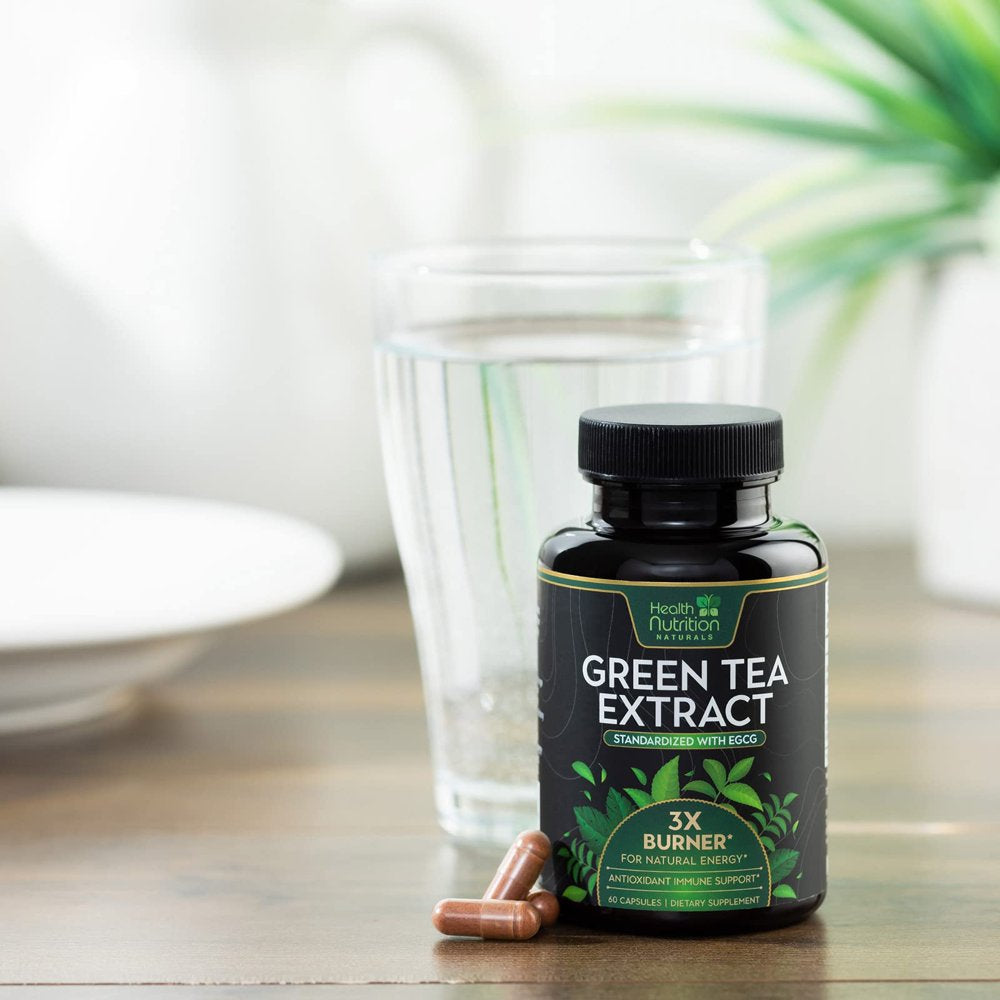 Green Tea Pills Extract - 98% Standardized EGCG 1300Mg for Natural Energy - Supports Heart Health with Antioxidants, Polyphenols, Coffee Bean Gentle Caffeine - for Women & Men - 60 Capsules