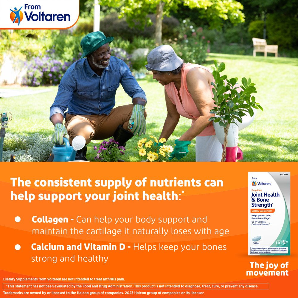 Joint Health & Bone Strength Dietary Supplement from Voltaren, with UC-II® Collagen, Calcium, and Vitamin D – 30 Count Bottle