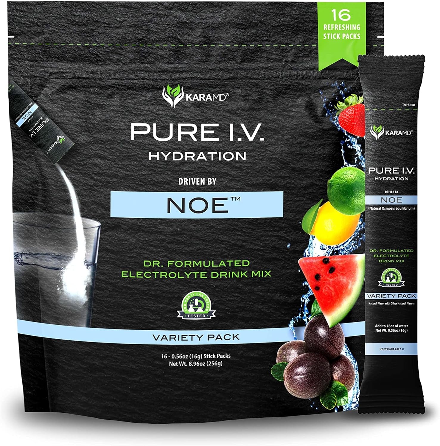 Karamd Pure I.V. - Professionally Formulated Electrolyte 4 Flavor Variety Powder Drink Mix – Refreshing & Delicious Hydrating Packets with Vitamins & Minerals – 4 Flavor Variety - 1 Bag (16 Sticks)