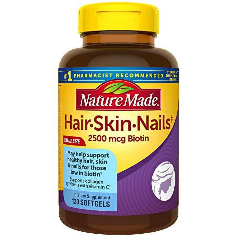 Nature Made Hair Skin and Nails with Biotin 2500 Mcg, Dietary Supplement for Healthy Hair Skin and Nails Support, 120 Softgels, 120 Day Supply