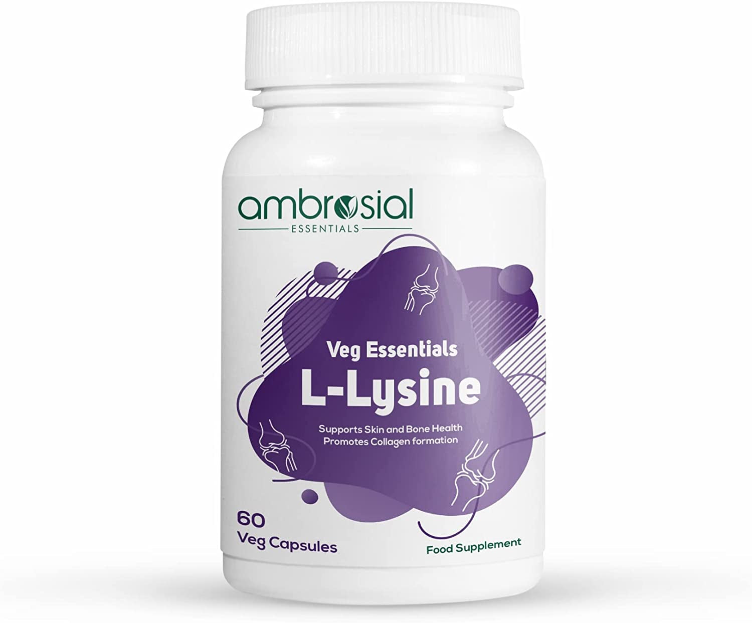 AMBROSIAL L-Lysine High Strength 500Mg per Capsule | Immune Support & Supports Collagen Synthesis | Essential Amino Acids for Active Lifestyle (Pack of 1-60 Capsules)