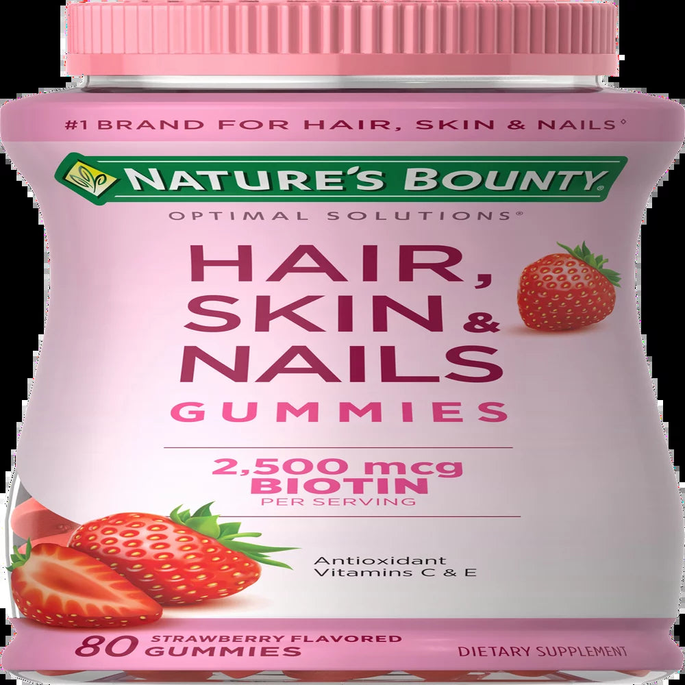 Nature'S Bounty Optimal Solutions Hair, Skin & Nails Vitamin Gummies with Biotin 2500 Mcg, 80 Ct