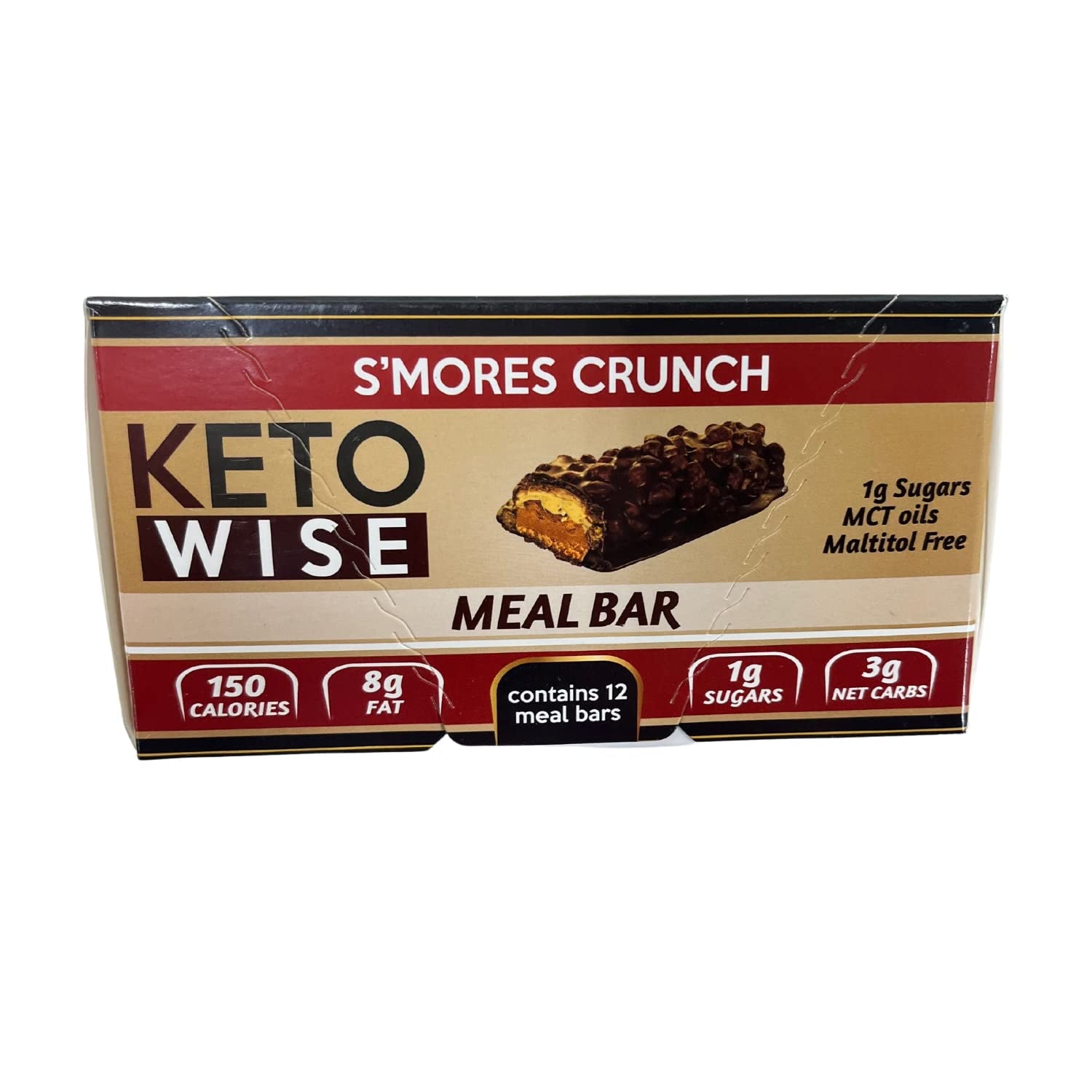 Keto Wise Meal Replacement Bar, Low Sugar, High Fiber, High Protein, 12 Count, (Smores Crunch)