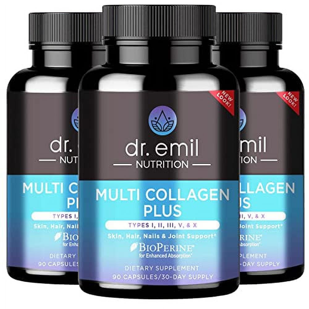 DR EMIL NUTRITION Multi Collagen plus Pills - Collagen Supplement to Support Hair, Skin, Nails, Joints, & Gut Health - Hydrolyzed Collagen Supplement (90 Count (Pack of 3)