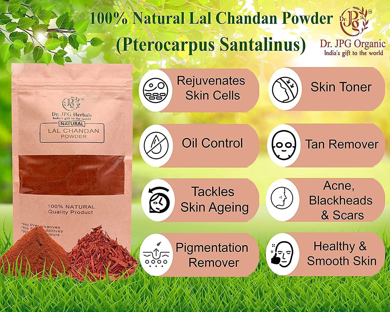 CROW Dr. JPG 100% Natural Lal Chandan Powder/Red Sandalwood (Pterocarpus Santalinus) (100 G)