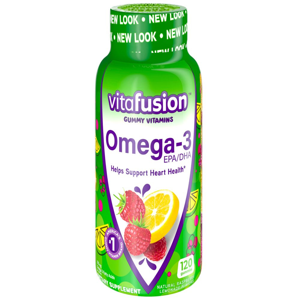 Vitafusion Omega-3 Gummy Vitamins, Berry Lemonade Flavored, Heart Health Vitamins(1) with Omega 3 EPA/DHA and Vitamins A, C, D and E, America’S Number 1 Gummy Vitamin Brand, 60 Day Supply, 120 Count