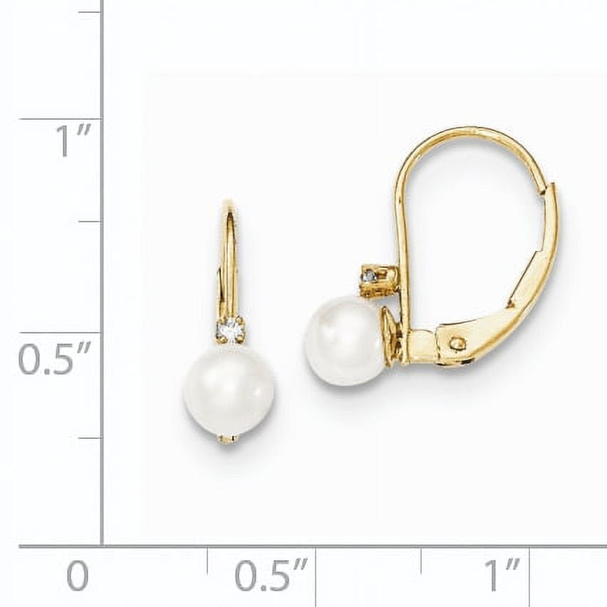 14K 5-6Mm White round FW Cultured Pearl AA Diamond Leverback Earrings XLB50PL/AA