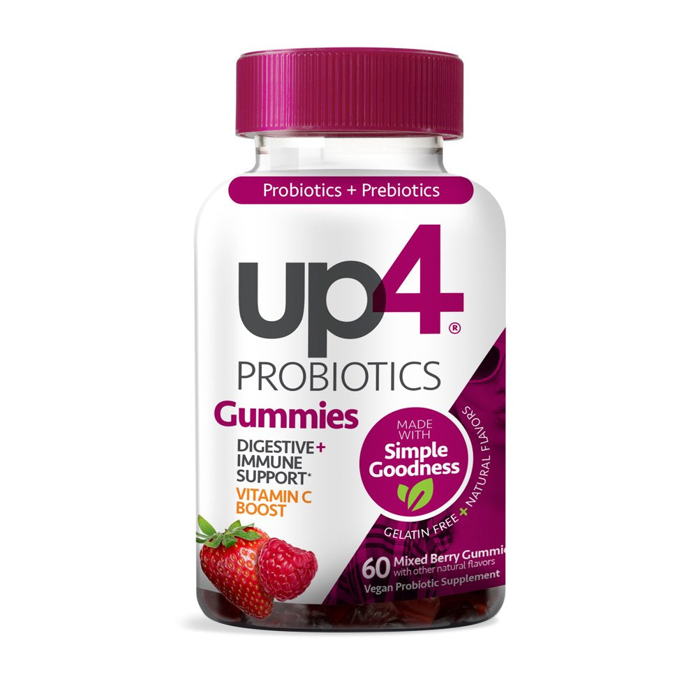 Up4 Probiotic Gummies, Digestive and Immune Support with Prebiotics and Vitamin C, Gluten Free, Vegan, Non-Gmo, 60 Count