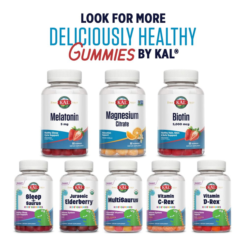 KAL Biotin Gummies 5,000 Mcg | Healthy Hair Skin and Nail Support | Vegetarian | Strawberry | 60Ct, 30 Serv.