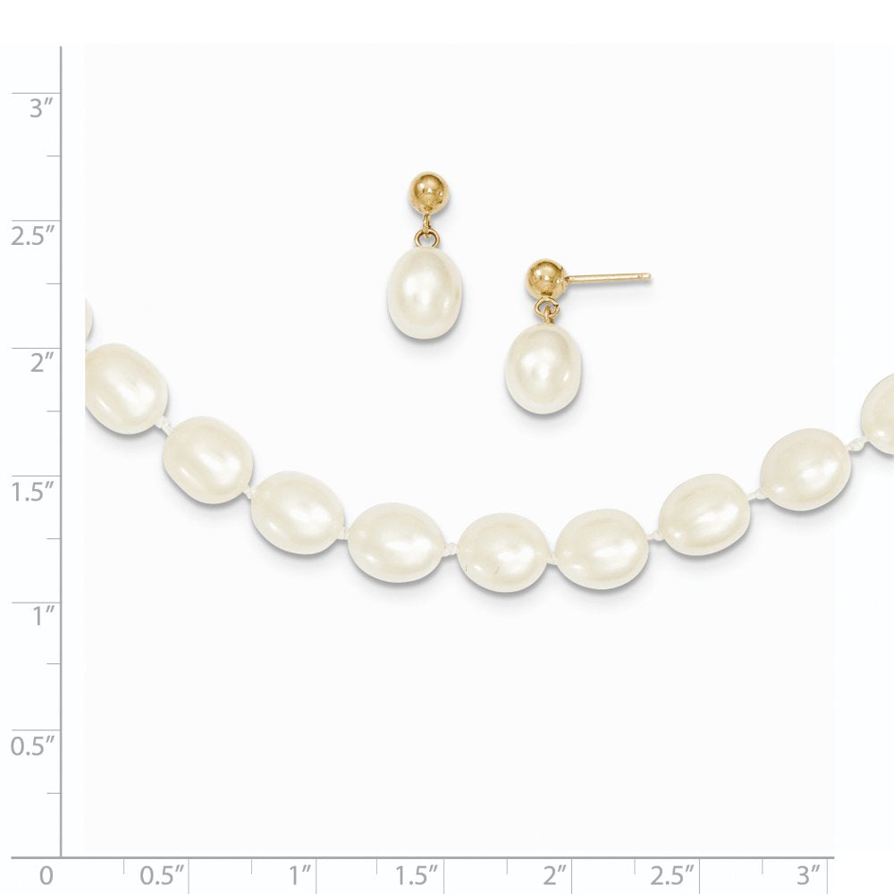 14K 7-8Mm Semi-Round FW Cultured Pearl 18 In. Necklace & Post Earring Set XF394SET