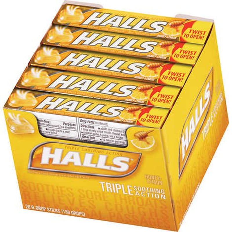 Halls Cough Drops, Honey-Lemon, 20 Ct