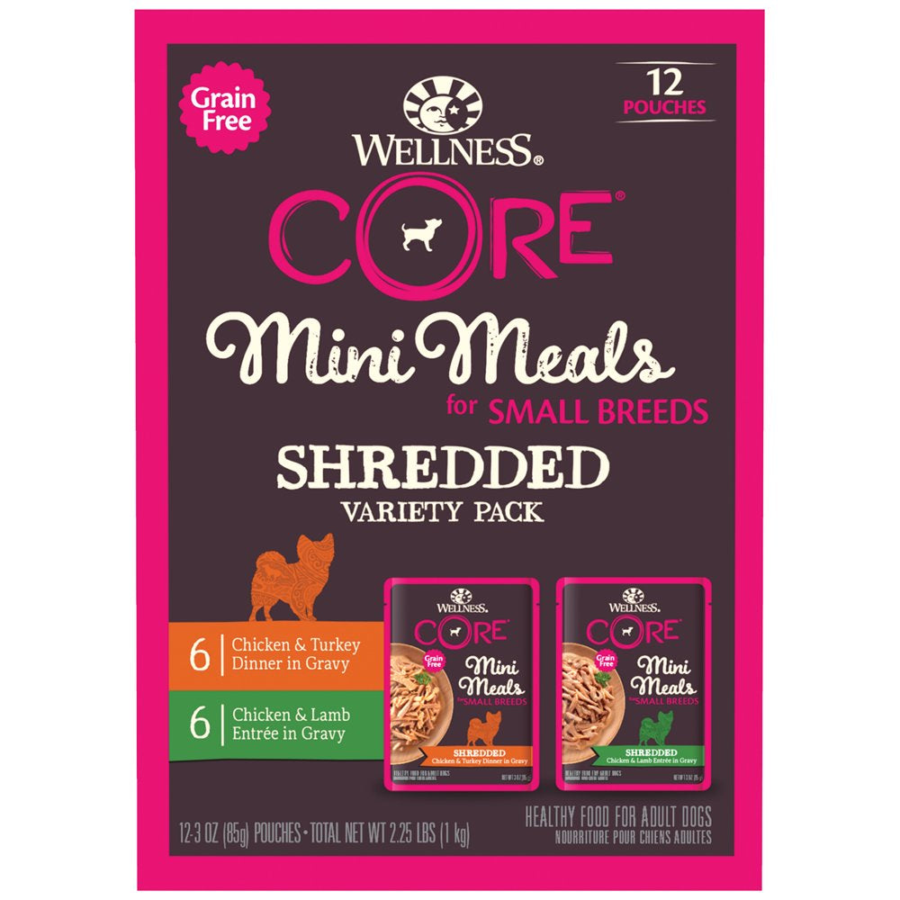 Wellness CORE Natural Grain Free Mini Meals Shredded Variety Pack, 3-Ounce (Pack of 12)