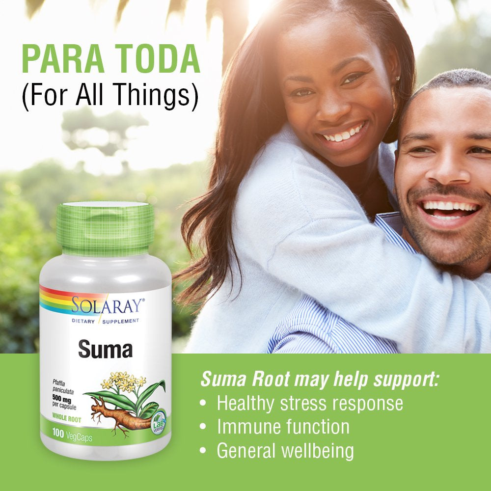 Solaray Suma Root 500Mg | Adaptogenic Herb for Healthy Stress & Immune Function Support | Naturally Plant Sterols | Non-Gmo & Vegan | 100 Vegcaps