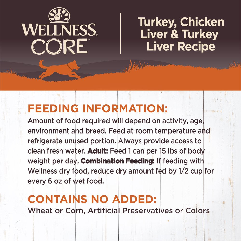 Wellness CORE Natural Wet Grain Free Canned Dog Food, Turkey & Chicken, 12.5-Ounce Can (Pack of 12)