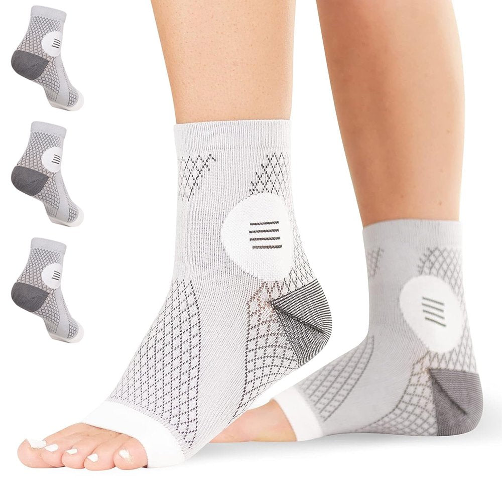 3Pairs Ankle Brace Socks Compression Sleeve for Neuropathy Pain for Swelling, Plantar Fasciitis, Sprain, Neuropathy for Men Women (M,Gray)