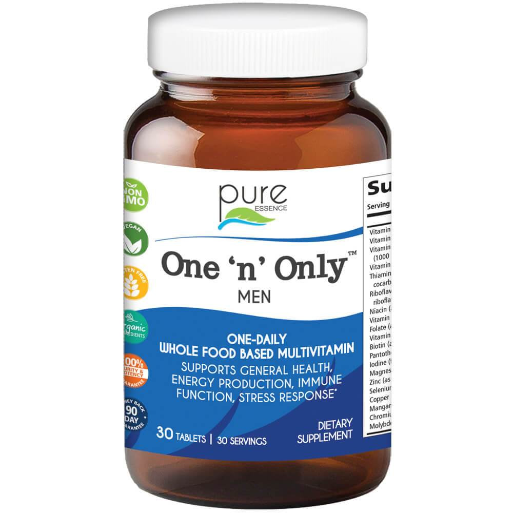 One N Only Multivitamin for Men - One a Day Whole Food Supplement with Superfoods, Minerals, Enzymes, Vitamin D, D3, B12, Biotin by Pure Essence - 30 Tablets