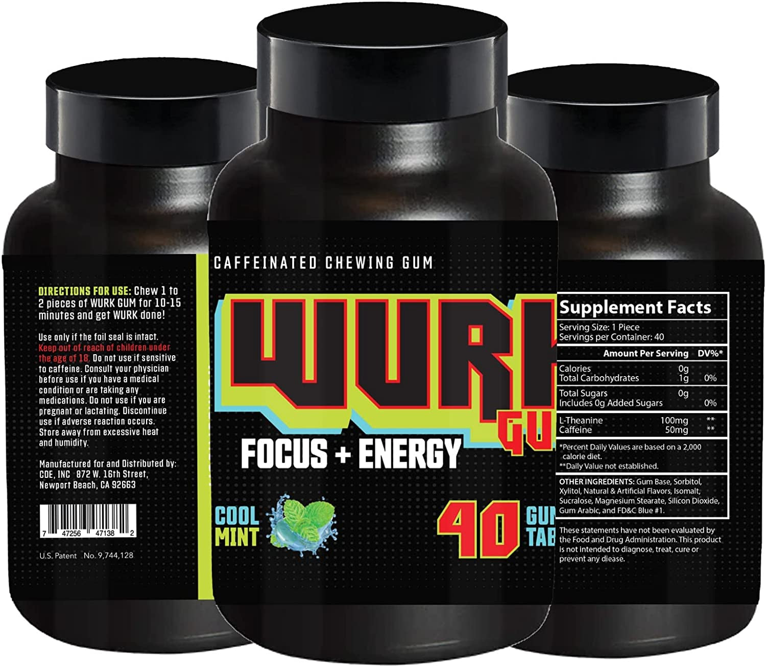 Wurk Gum | Chew Gum with L-Theanine and Caffeine | Smart Smooth Energy & Nootropic Supplement for Brain Booster and Active Performance 40 Gum Tablet