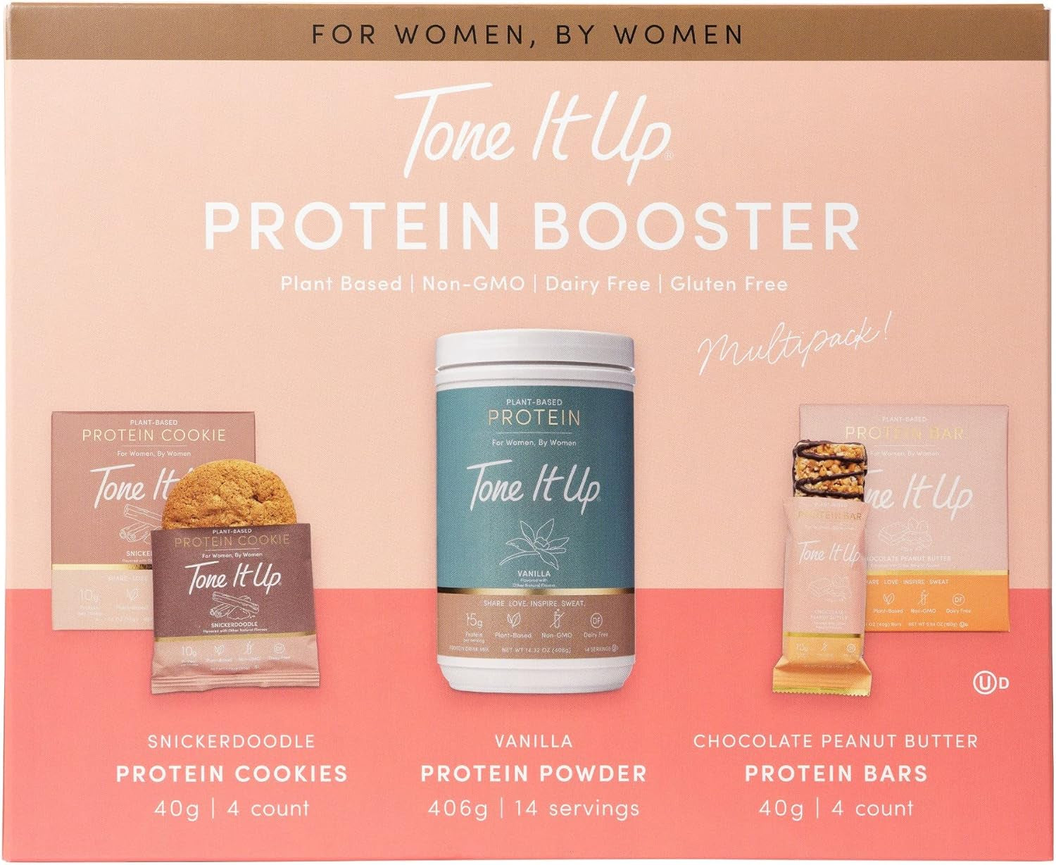 Tone It up Protein Vanilla Protein Powder, Chocolate Peanut Butter Bars & Snickerdoodle Cookies Variety Pack, Set I Plant Based Pea Protein, Healthy Snacks, Non-Gmo, Gluten-Free, Dairy Free Nutrition