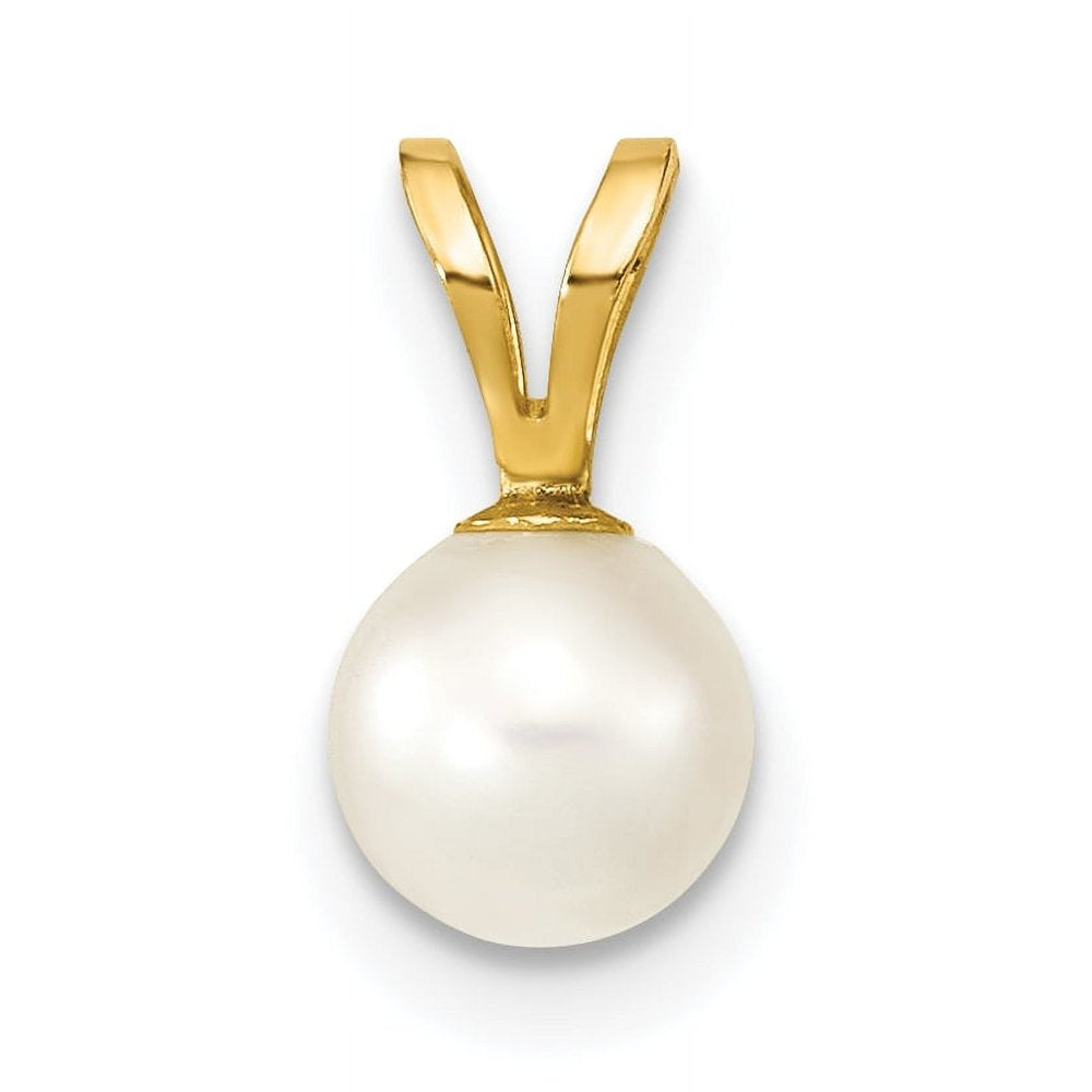 14K Gold 5-6Mm round White Saltwater Akoya Cultured Pearl Pendant XF486