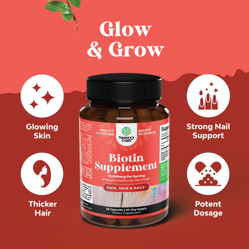 Pure + Potent Biotin Vitamins – Promotes Hair Growth + Prevents Hair Loss - Introduces Better Skin + Hair + Nails - Natural Supplement for Men and Women- Helps Promote Faster Metabolism