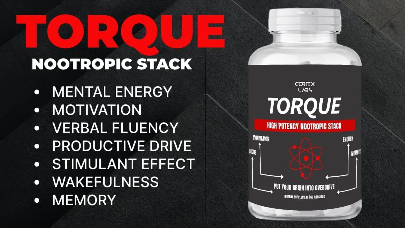 Torque Nootropic Stack - High Potency Nootropic Stack for Brain Energy, Focus, Motivation, Memory and Mental Performance