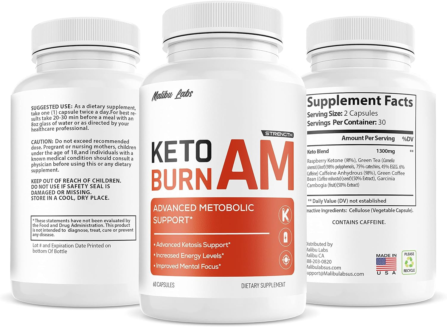 (1 Month) Keto Burn AM, Strong Advanced Formula 1300Mg, Made in the USA, (1 Bottle), 30 Day Supply