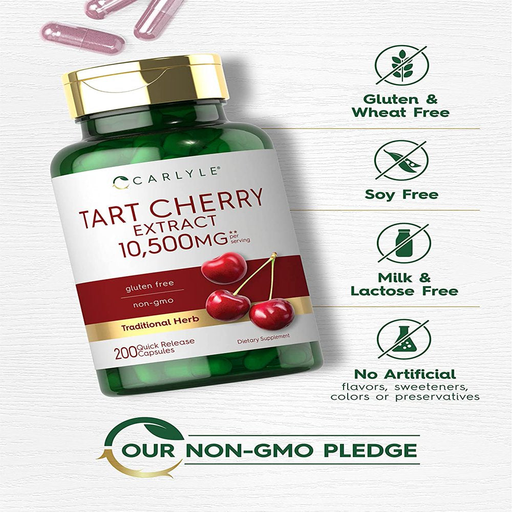 Tart Cherry Capsules | 10,500 Mg | 200 Pills | Non-Gmo, Gluten Free| by Carlyle