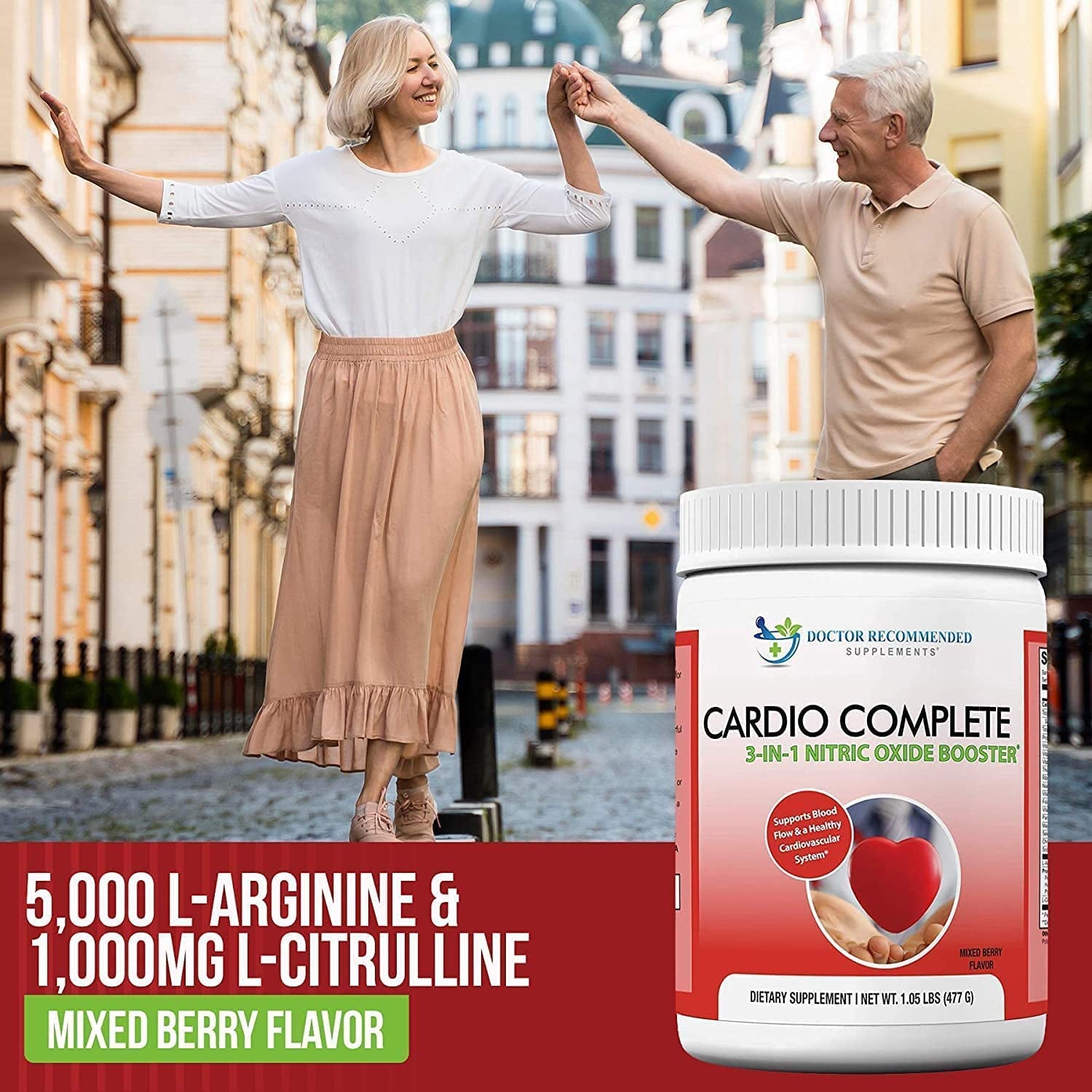 Cardio Complete - Heart Health Support Powder Supplement - 3-In-1 Nitric Oxide Booster with 5,000 L-Arginine, 1,000Mg L-Citrulline, and Hawthorn Berry