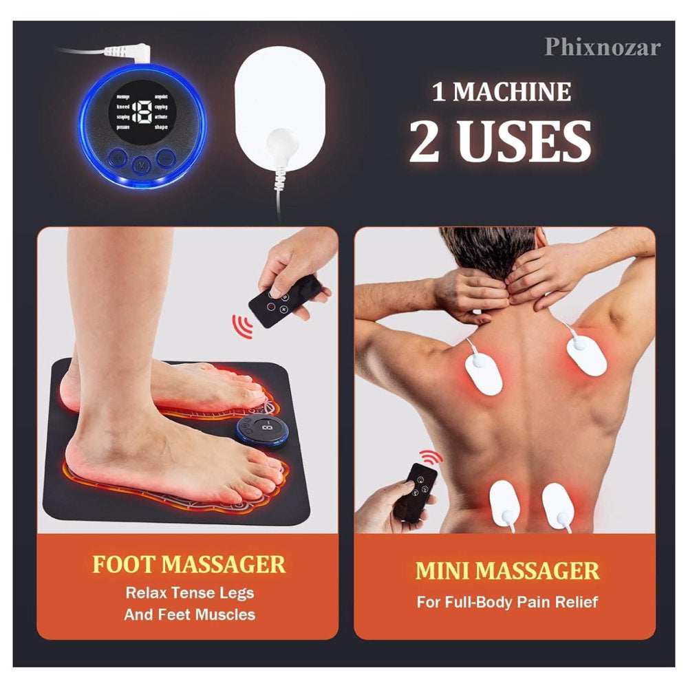 Gnhoch EMS Foot Massager Mat for Neuropathy-Feet Massager with Control, 8 Body Pads, 2-In-1 Back Massager & Legs Foot Massage for Improved Circulation and Pain Relief, Muscles Relaxation