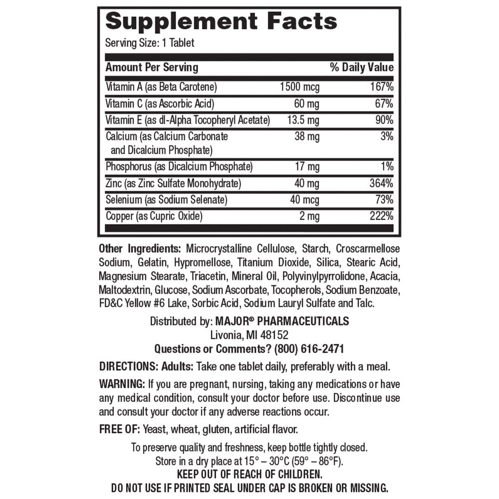 Major Prosight Vitamins & Minerals Ascorbic Acid with Antioxidants Tablets, Gray, 60 Count