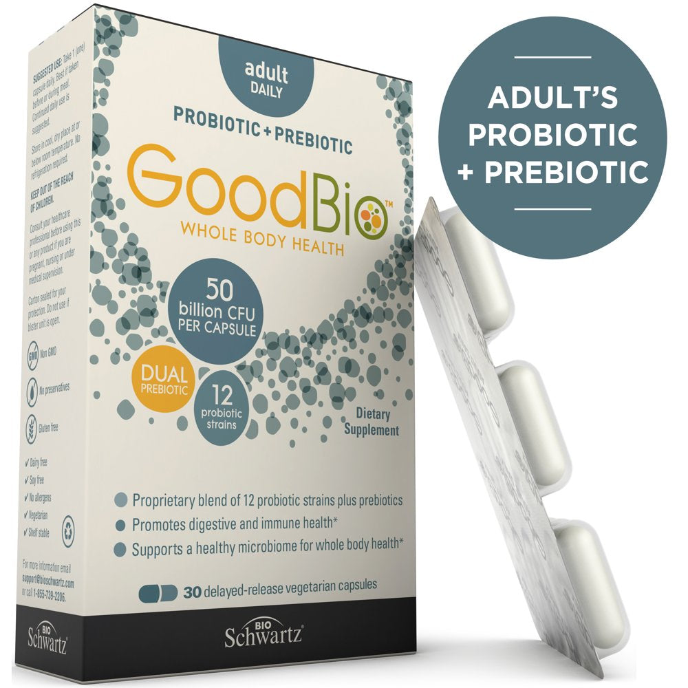 Goodbio Probiotics + Prebiotics for Adults - Digestive & Immune Support - Promotes Healthy Gut Flora with Inulin by Bioschwartz – 30 Count