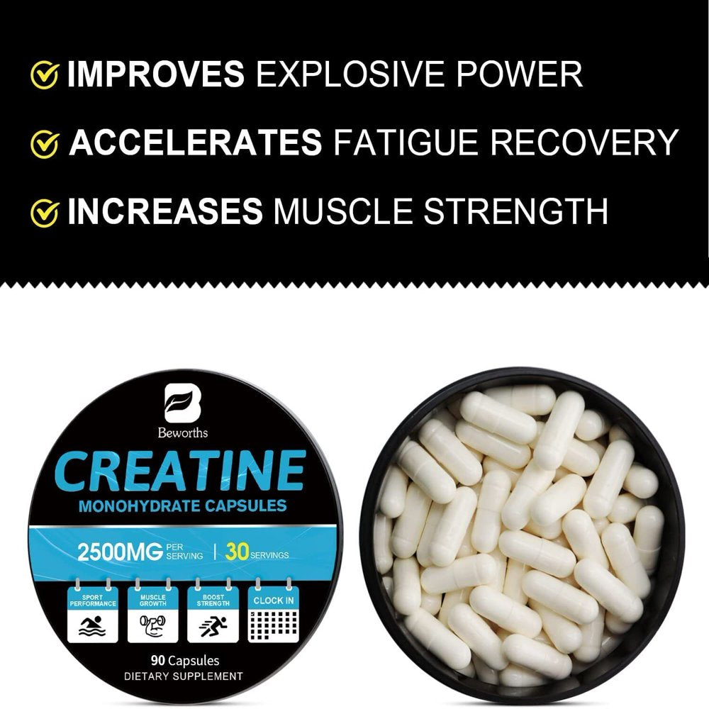 Beworths Creatine Monohydrate Capsules Creatine Pill Muscle Growth Creatine Sport Supplements -90 CT