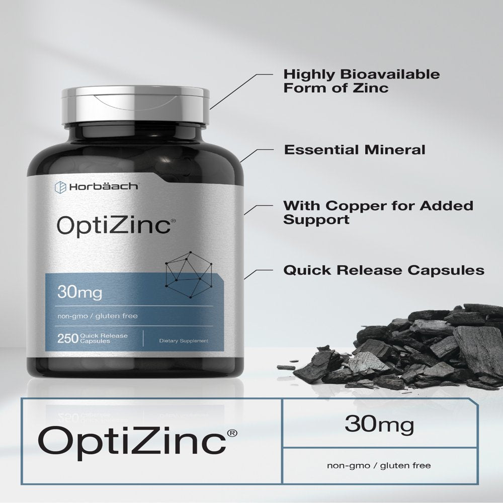 Optizinc 30Mg | 250 Capsules | Non-Gmo, Gluten Free Supplement | by Horbaach