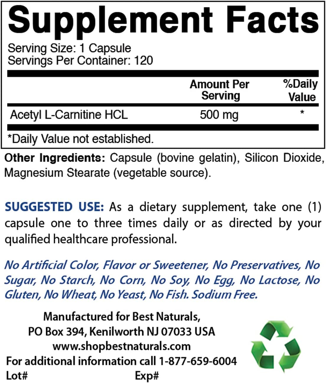 Acetyl L-Carnitine 500 Mg & Green Tea Extract 500 Mg