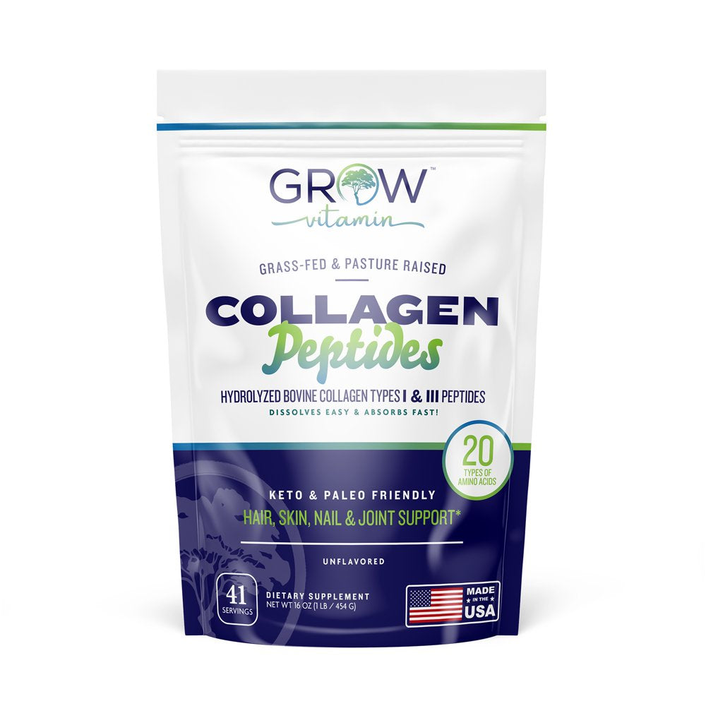 Collagen Peptides - Hair, Skin, Nail, and Joint Support - Type I & III Collagen - All-Natural Hydrolized Protein - 41 Servings - 16Oz