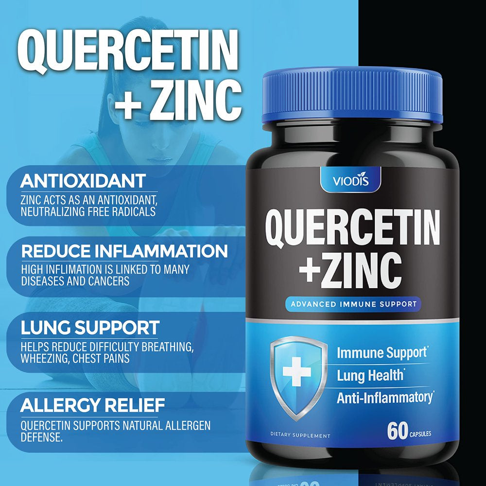 (2 Pack) Quercetin 500Mg with Zinc - Immune System Booster, Lung Support Supplement for Adults Kids - Immunity Defense (120 Capsules)