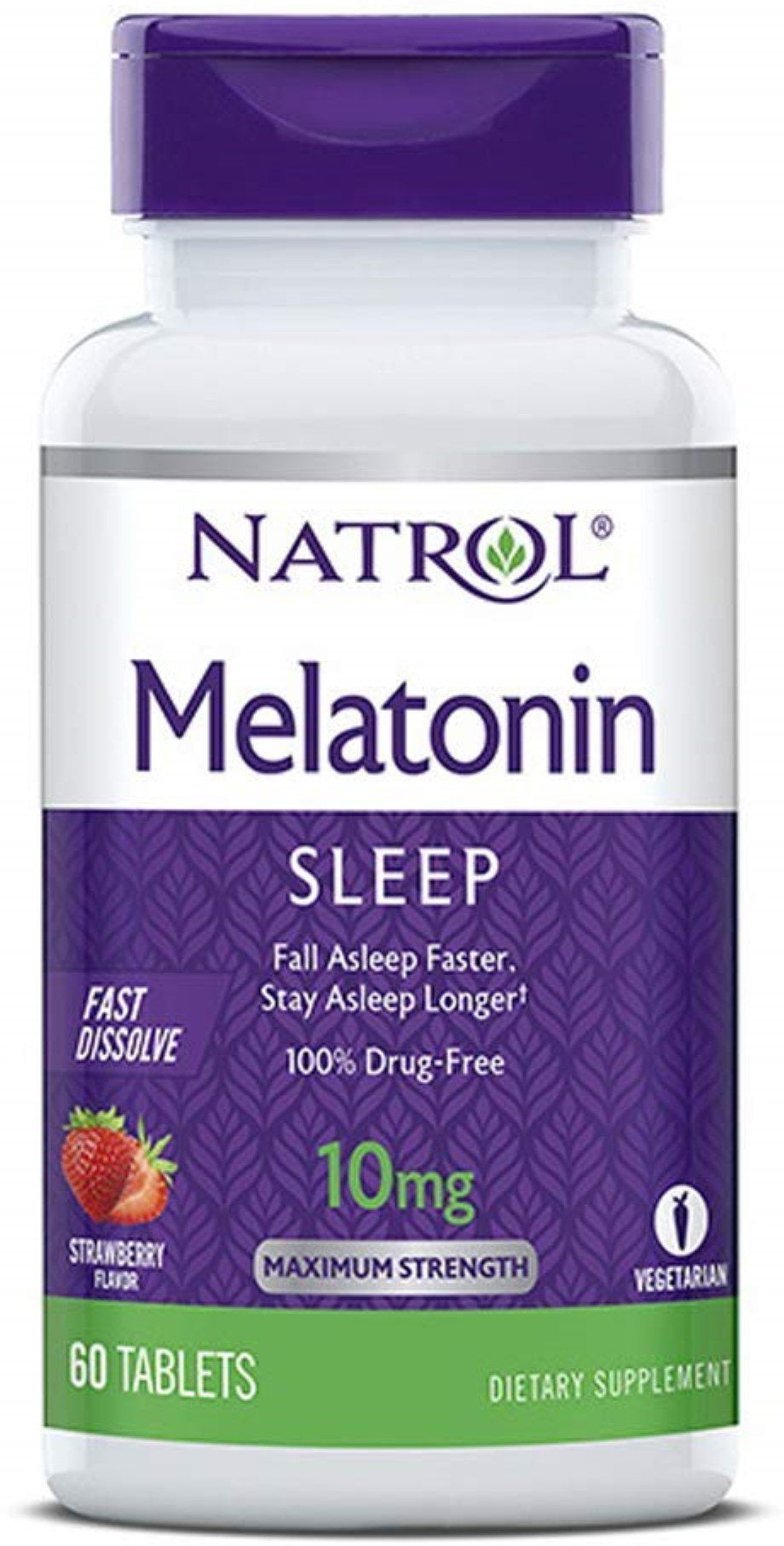 Natrol Sleep Fast Dissolve Melatonin Tablets 10Mg, Strawberry Natural Flavor 60 Ea (Pack of 2)