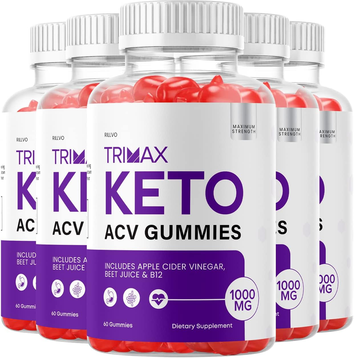 (5 Pack) Trimax Keto Gummies Advanced Formula Trimax Keto ACV Gummies Apple Cider Vinegar (300 Gummies)