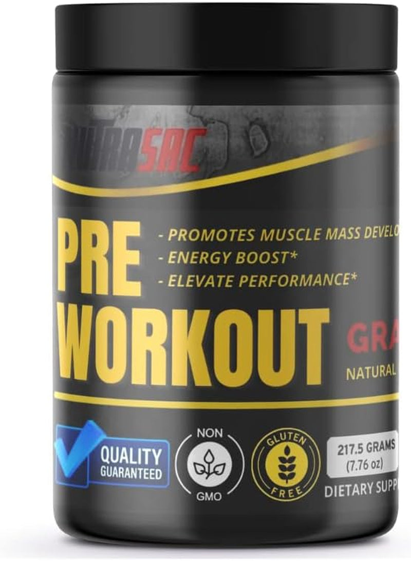 Energy Pre Workout Grape, 217.5 Grams, 7.76 Oz, Gluten Free, Non-Gmo, Vegan Friendly, Vegetarian, Lactose Free, FDA & GMP Certified