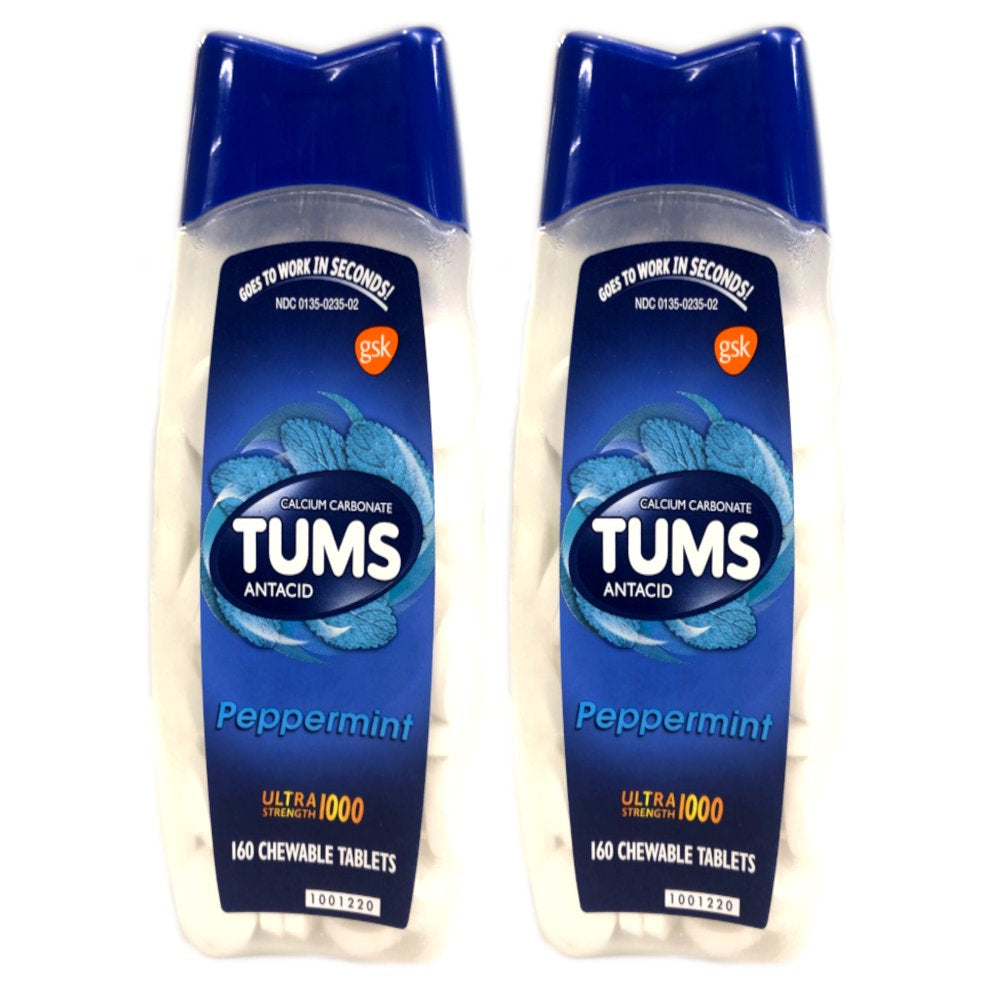 Tums Antacid Peppermint Ultra Strength Chewable Tablets, 160 Count - Pack of 2