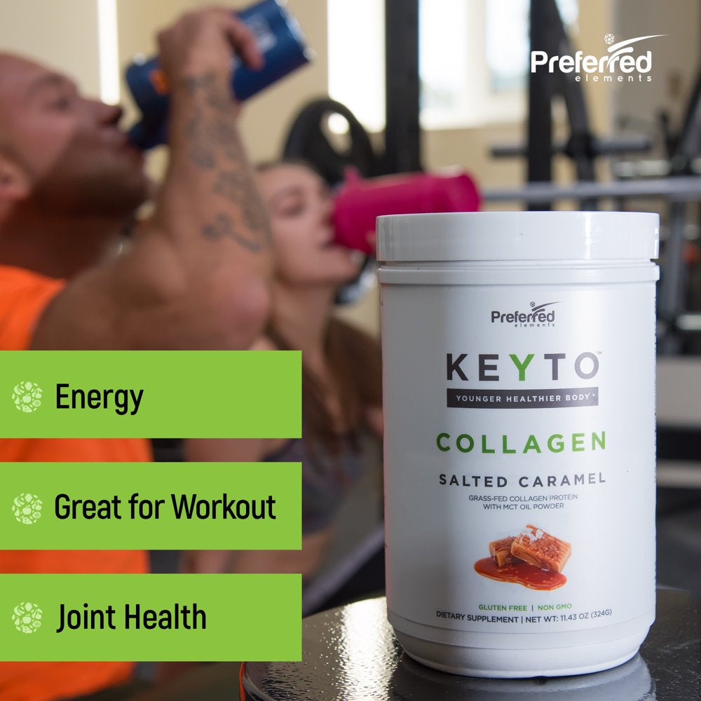 Keto Collagen Protein Powder with MCT Oil Powder - Pure Grass Fed Pasture Raised Hydrolyzed Collagen Peptides Perfect for Low Carb Diet and with Keto Snacks KEYTO Salted Caramel Flavor