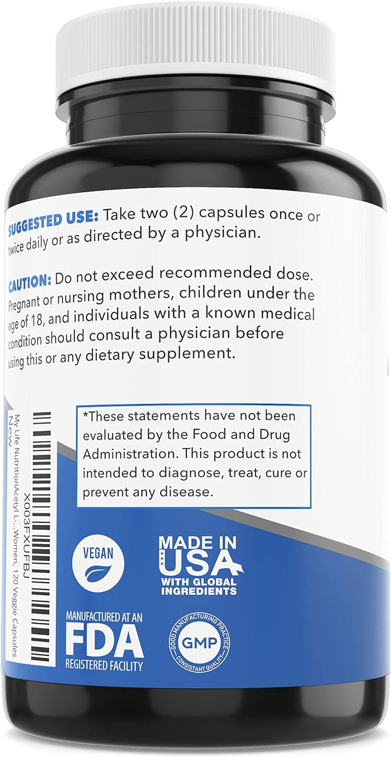 My Lyfe Nutrition Acetyl L-Carnitine 1500Mg Capsules, Energy Management Supplements, Non-Gmo and Gluten-Free, Metabolism Support for Men and Women, 120 Veggie Capsules