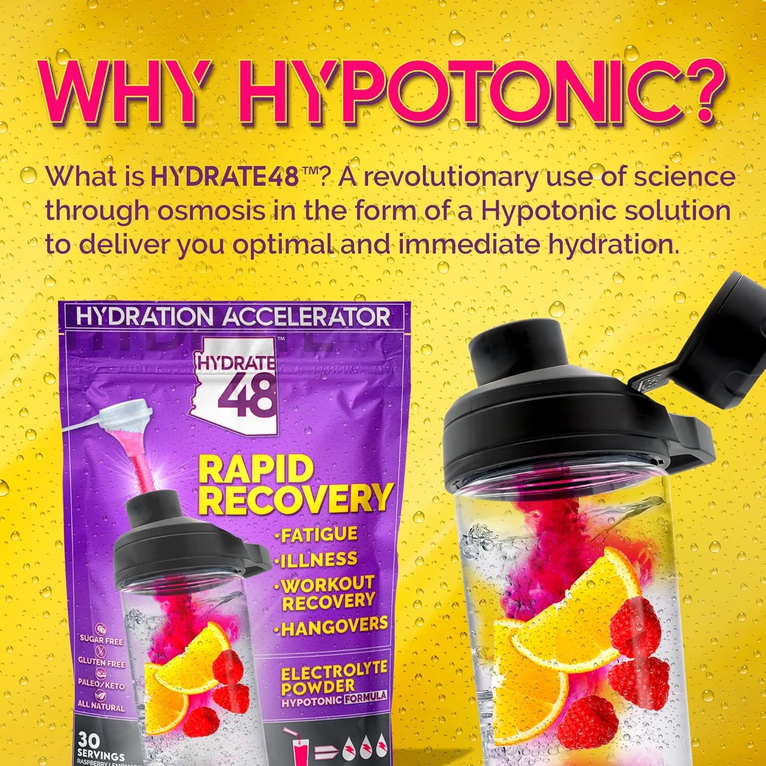 Wellgenix Hydrate48 - Electrolyte Powder with No Sugar (30 Servings) - Keto Electrolytes Powder - Hydration Powder - Raspberry Lemonade Flavor